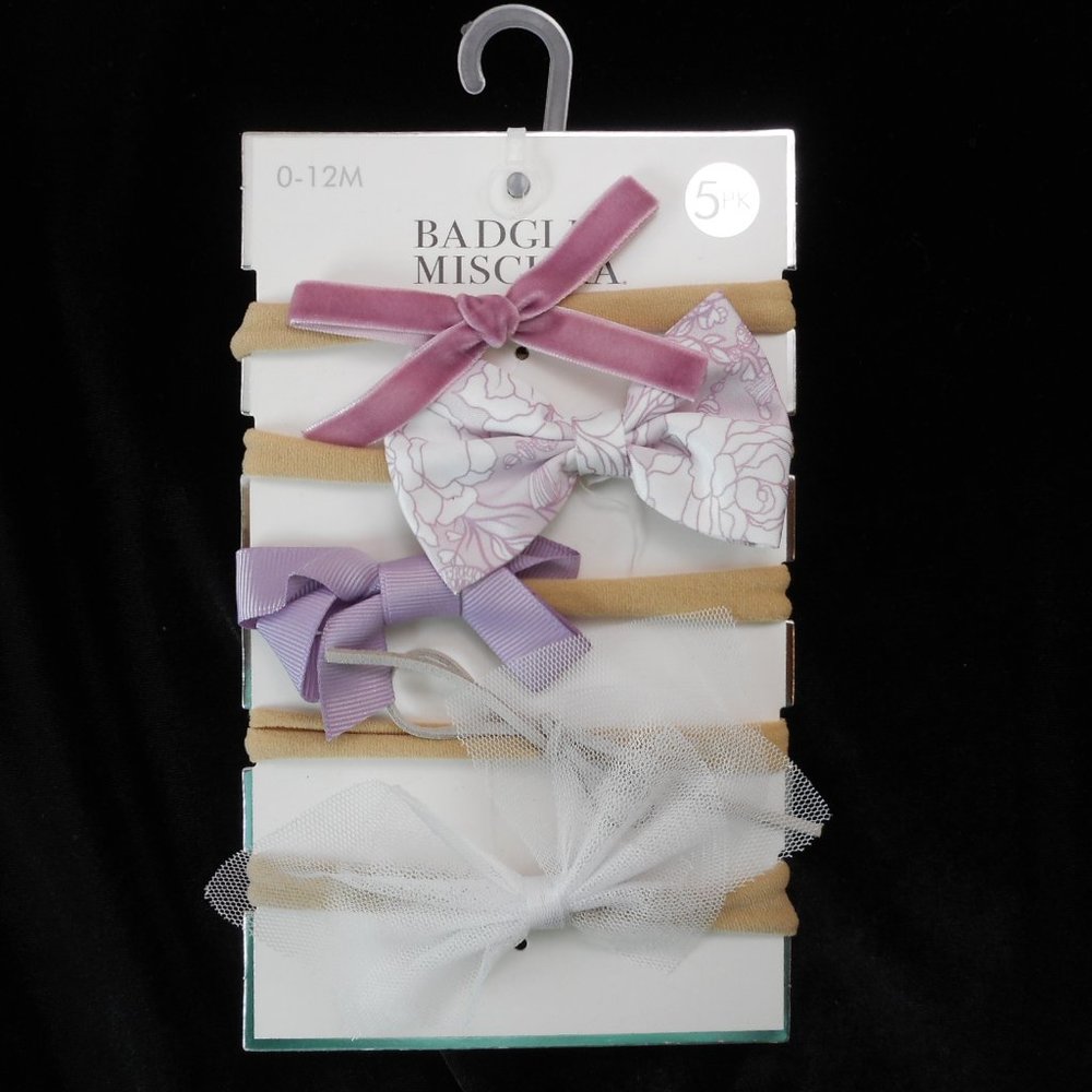 Badgley Mischka Baby Girl 0-12 Mos Headband Set 5 Pk Purple Lavender White